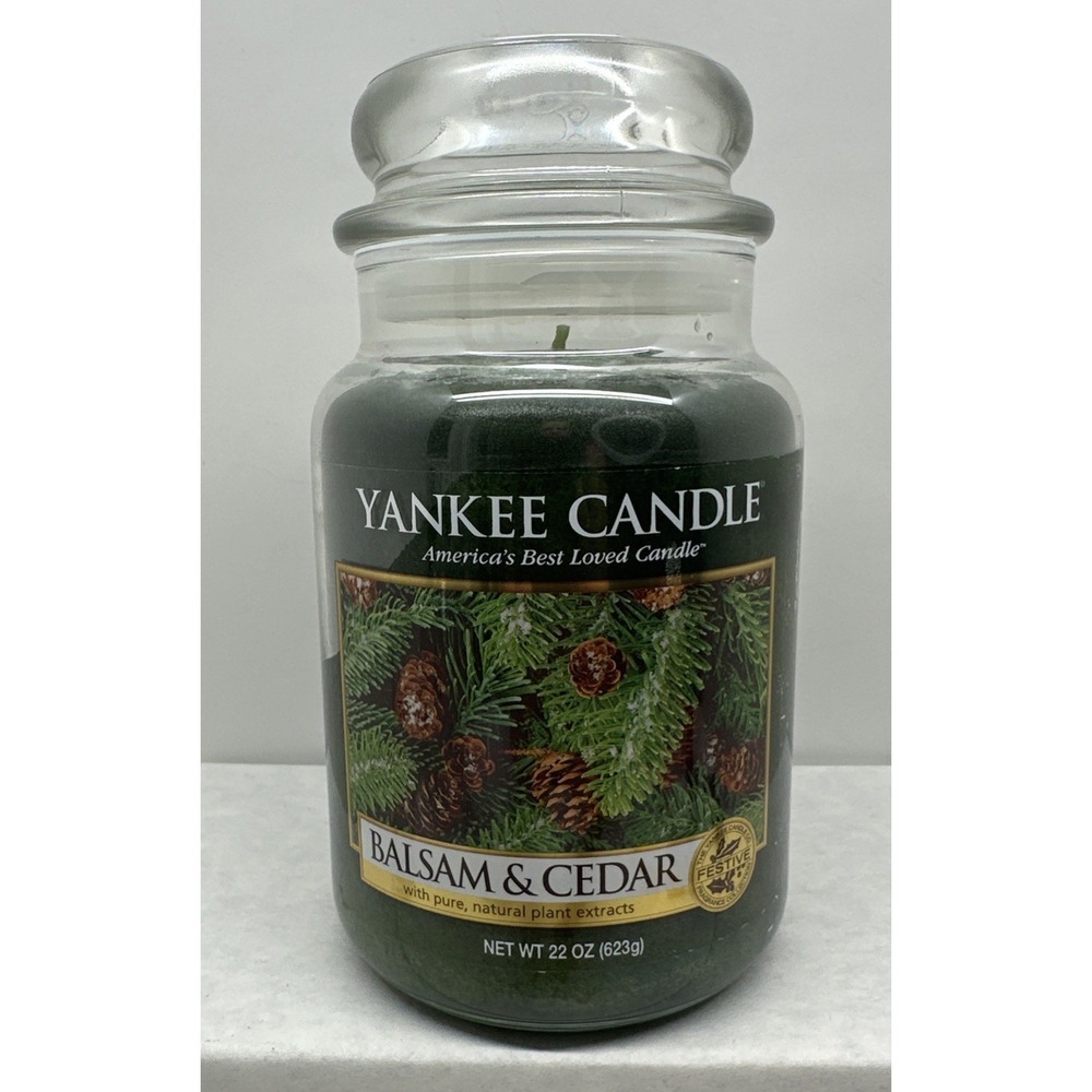 Yankee Candle Balsam and Cedar Large 22oz Jar White Label Winter Christmas Pine